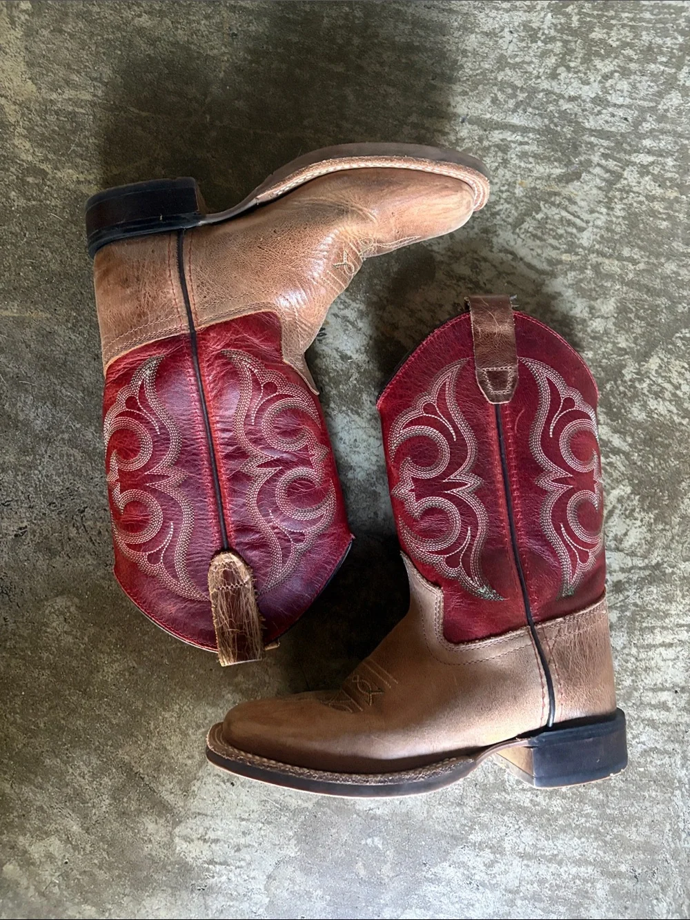 One West Kids Red and Brown Western Cowboy Boots